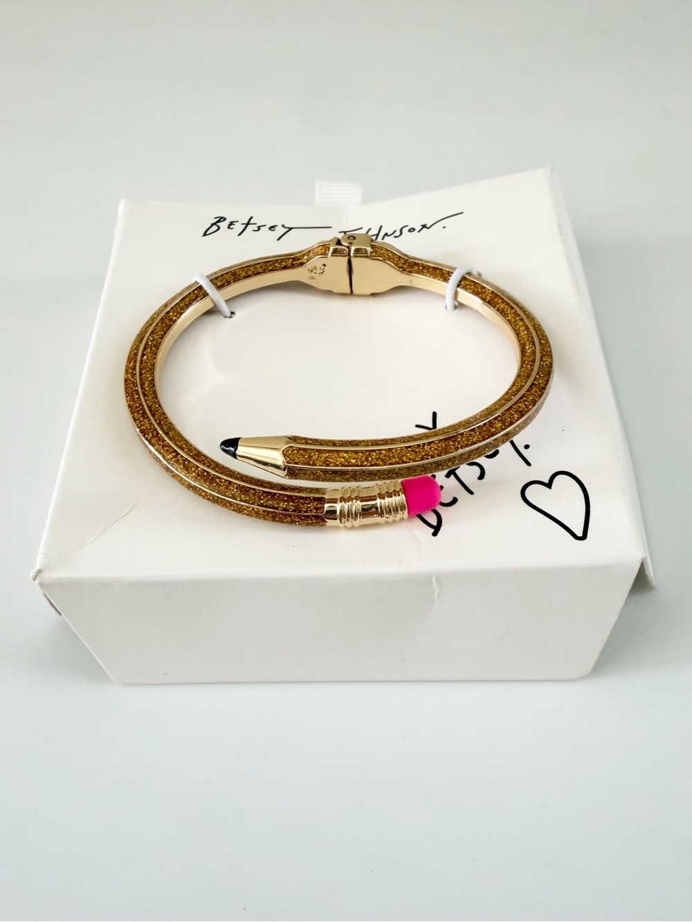 Betsey Johnson Pencil Eraser Gold Tone Hinged Bangle Bracelet Teacher School
